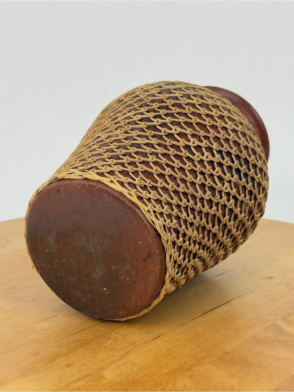 Vintage Woven Wicker Overlay/ Rattan Netted Red Clay Pottery Vase